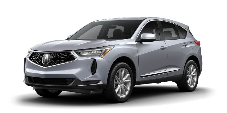 2024 Acura RDX in Lunar Silver Metallic front three-quarter in a studio lighting (Premium Sport Crossover)