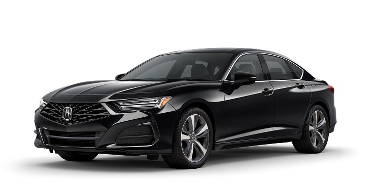 2025 Acura TLX with Technology Package in Majestic Black Pearl front three-quarter in a studio lighting (Premium Sport Sedan)