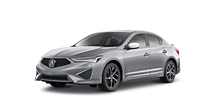 2022 Acura ILX with Acura Genuine Accessories in Lunar Silver Metallic front three-quarter in a studio lighting (Premium Sport Compact Sedan)